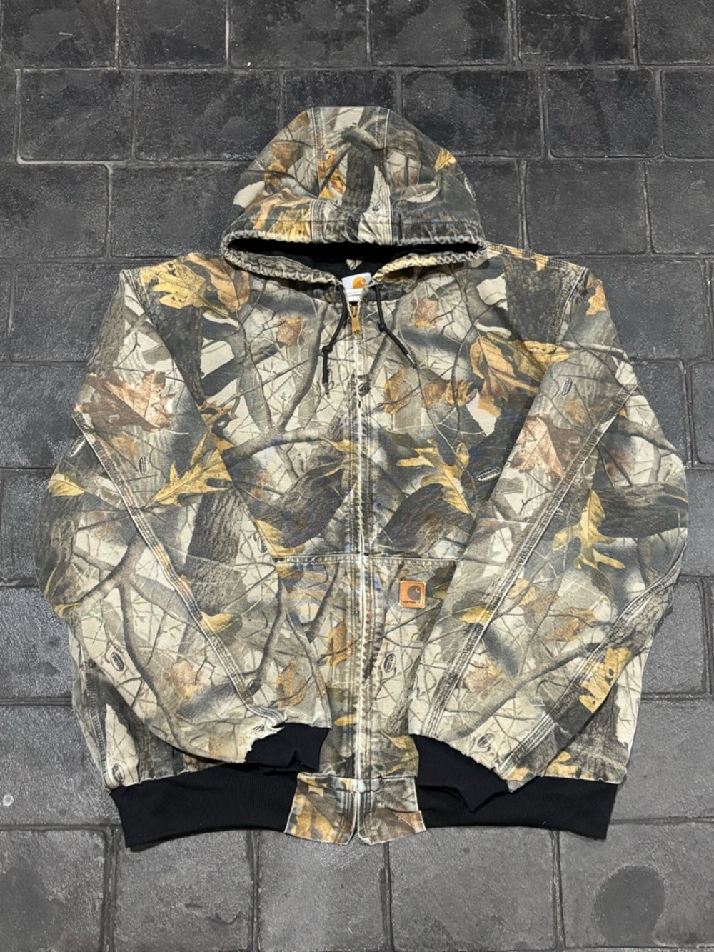 Carhartt Vintage J144 CMO Mens Camo Full Zip Hooded Jacket size 2XL